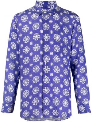 Chemise en lin à imprimé à motifs abstraits Peninsula Swimwear bleu