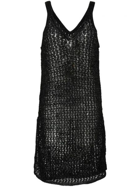 Πλεκτή δερμάτινη μίντι φόρεμα Dragon Diffusion μαύρο