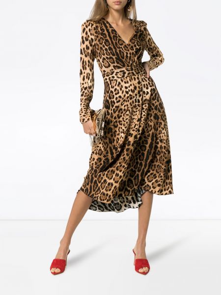 Vestido de noche leopardo bootcut Dolce & Gabbana marrón