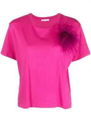 Памучна тениска с пера Patrizia Pepe розово
