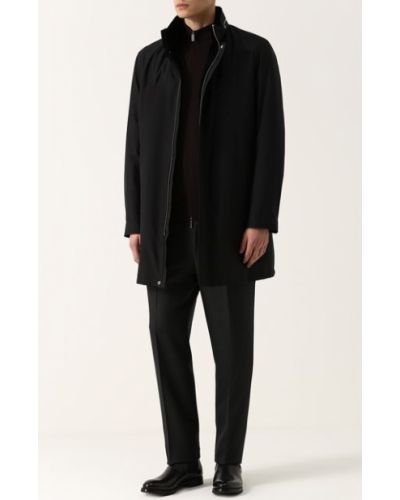 Шелковое пальто на молнии Andrea Campagna черное