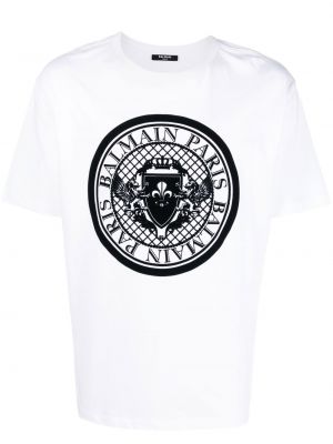 T-shirt en coton à imprimé Balmain blanc