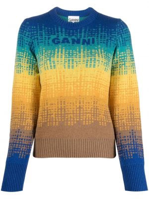 Пуловер с кръгло деколте Ganni синьо