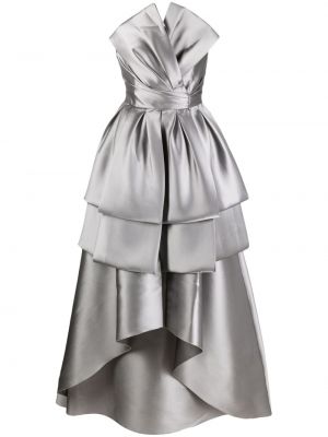Drapované saténové koktejlové šaty Alberta Ferretti šedé