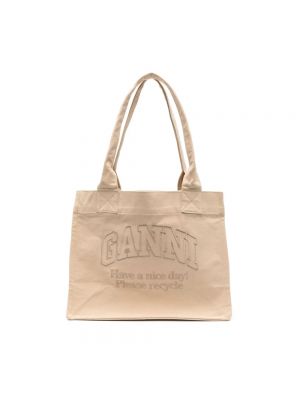 Shopper handtasche aus baumwoll Ganni beige