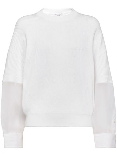 Прозрачен памучен пуловер Brunello Cucinelli бяло