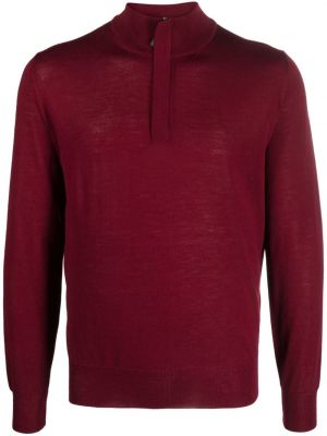Vlněný svetr na zip z merino vlny Canali červený