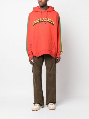 Raštuotas medvilninis džemperis su gobtuvu Dsquared2 oranžinė