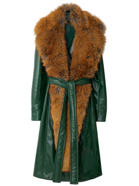 Palton de blană din piele Burberry verde