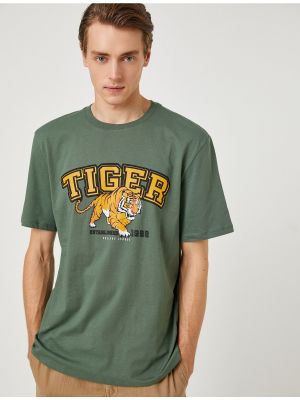 Tigriscsíkos rövid ujjú póló Koton khaki