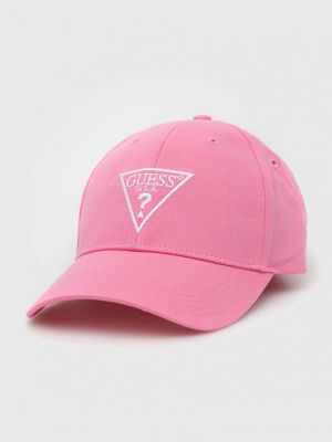 Памучна шапка с апликация Guess розово
