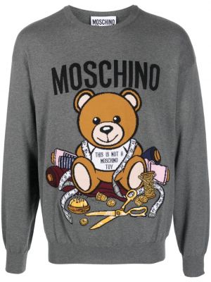 Памучен пуловер с принт Moschino сиво