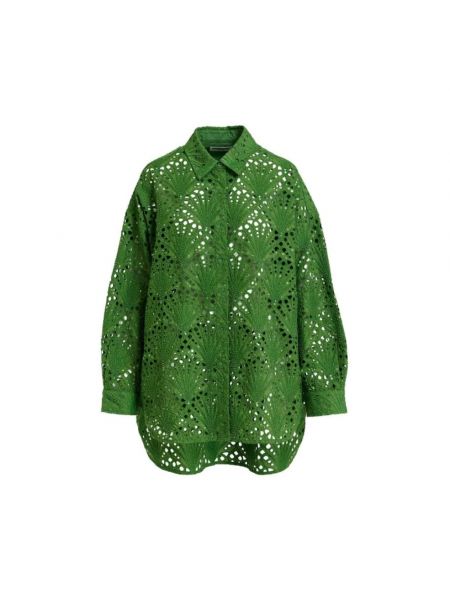 Haftowana koszula z cekinami oversize Essentiel Antwerp zielona
