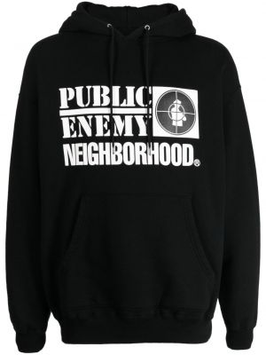 Pamučna hoodie s kapuljačom s printom Neighborhood crna