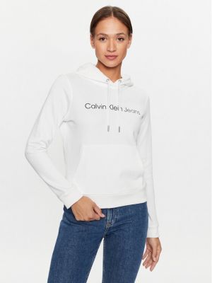 Priliehavá mikina Calvin Klein Jeans biela