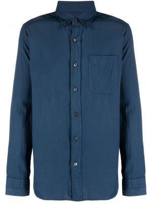 Пухена памучна риза с копчета на яката Tom Ford синьо