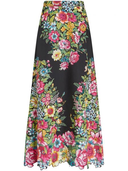 Kvetinová bavlnená dlhá sukňa s potlačou Etro čierna
