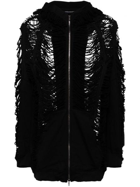 Βαμβακερός φούτερ με κουκούλα με φερμουάρ με σκισίματα Julius μαύρο