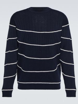 Памучен копринен пуловер на райета Giorgio Armani синьо