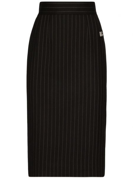 Pruhovaná vlnená midi sukňa Dolce & Gabbana čierna