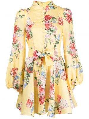 Lanena mini obleka s cvetličnim vzorcem s potiskom Forte Dei Marmi Couture rumena