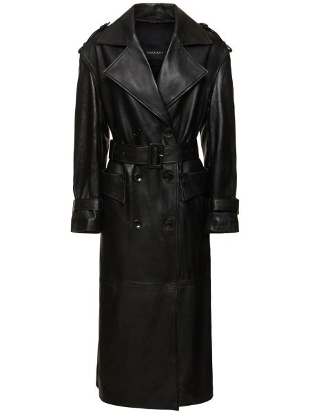 Oversize кожено палто с колан Manokhi черно
