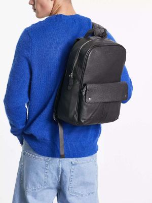 Черный кожаный рюкзак с передним карманом Bolongaro Trevor