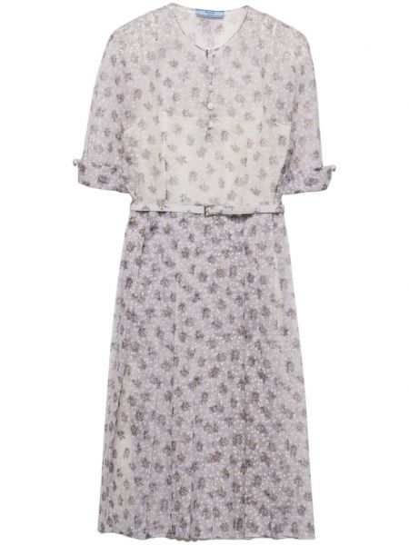 Robe évasée à fleurs à imprimé Prada