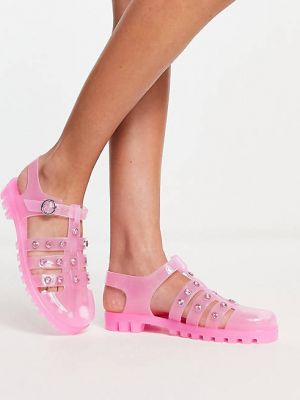 Розовые прозрачные резиновые туфли с бриллиантами COLLUSION
