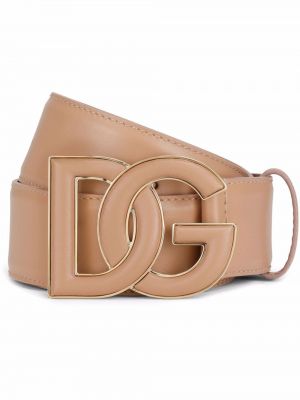 Kožený pásek s přezkou Dolce & Gabbana béžový