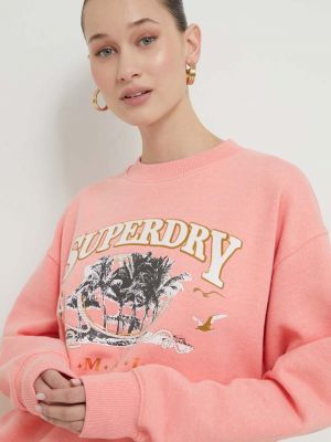 Bluza z nadrukiem Superdry różowa