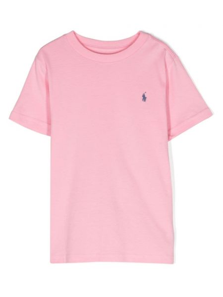 Puuvilla kirjonta t-paita tytöille Ralph Lauren Kids pinkki