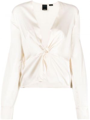 Копринена блуза с v-образно деколте Pinko розово