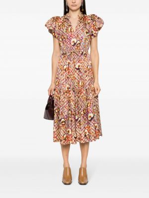 Jedwabna sukienka w kwiatki z nadrukiem Ulla Johnson fioletowa