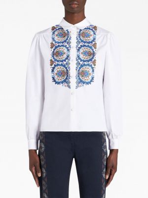 Bavlněná košile s potiskem s paisley potiskem Etro bílá