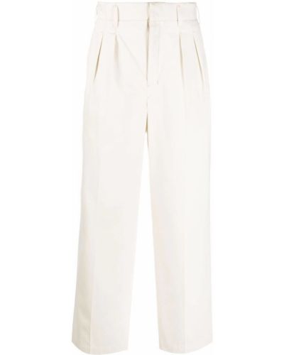 Плисирани памучни прав панталон Lemaire бяло