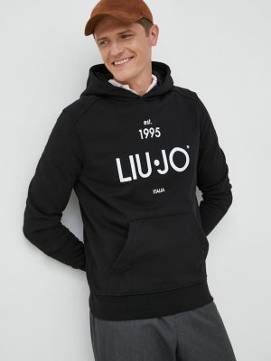 Хлопковый свитер с капюшоном с принтом Liu Jo черный
