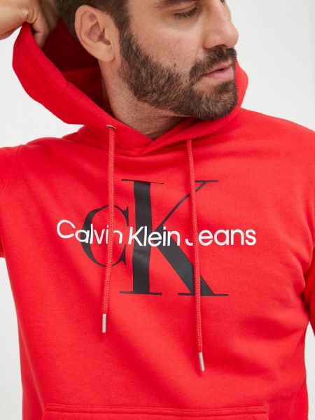 Calvin Klein Jeans pamut melegítőfelső piros, férfi, nyomott mintás