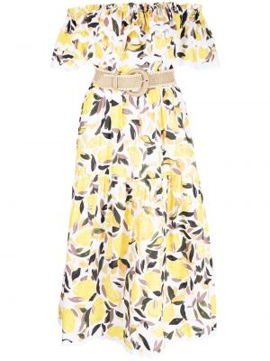 Bavlněné midi šaty s potiskem Rebecca Vallance - žlutá