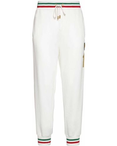Bavlnené teplákové nohavice s potlačou Dolce & Gabbana biela