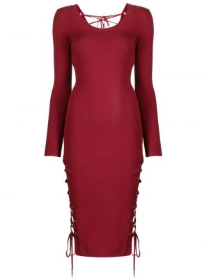 Midi haljina s vezicama s čipkom Fleur Du Mal crvena
