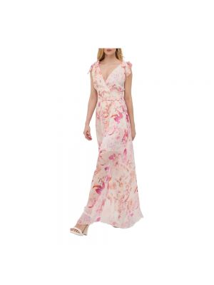 Sukienka długa z dekoltem w serek Guess różowa