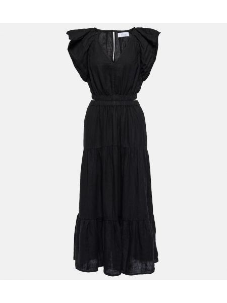 Zamatové ľanové dlouhé šaty Velvet čierna