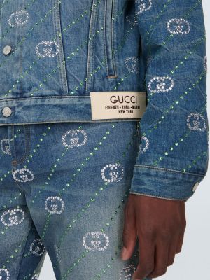 Jeansjacke mit kristallen Gucci blau