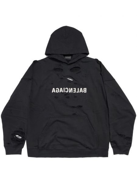 Pamučna dugi sweatshirt s izlizanim efektom Balenciaga crna