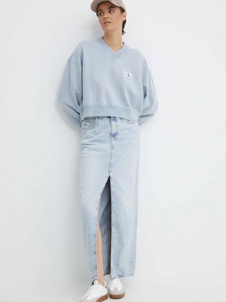 Bluza bawełniana z dekoltem w serek oversize Calvin Klein Jeans niebieska
