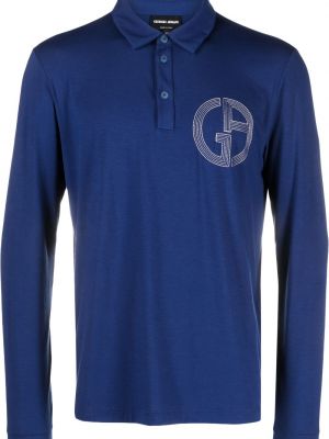 Polo majica z vezenjem Giorgio Armani modra
