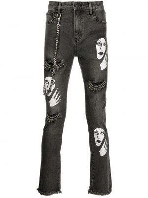 Distressed skinny jeans mit print Haculla grau