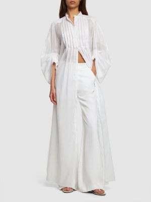 Bombažna dolga obleka z draperijo Alberta Ferretti bela