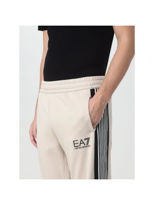 Pantalones de chándal de algodón con estampado Emporio Armani Ea7 beige